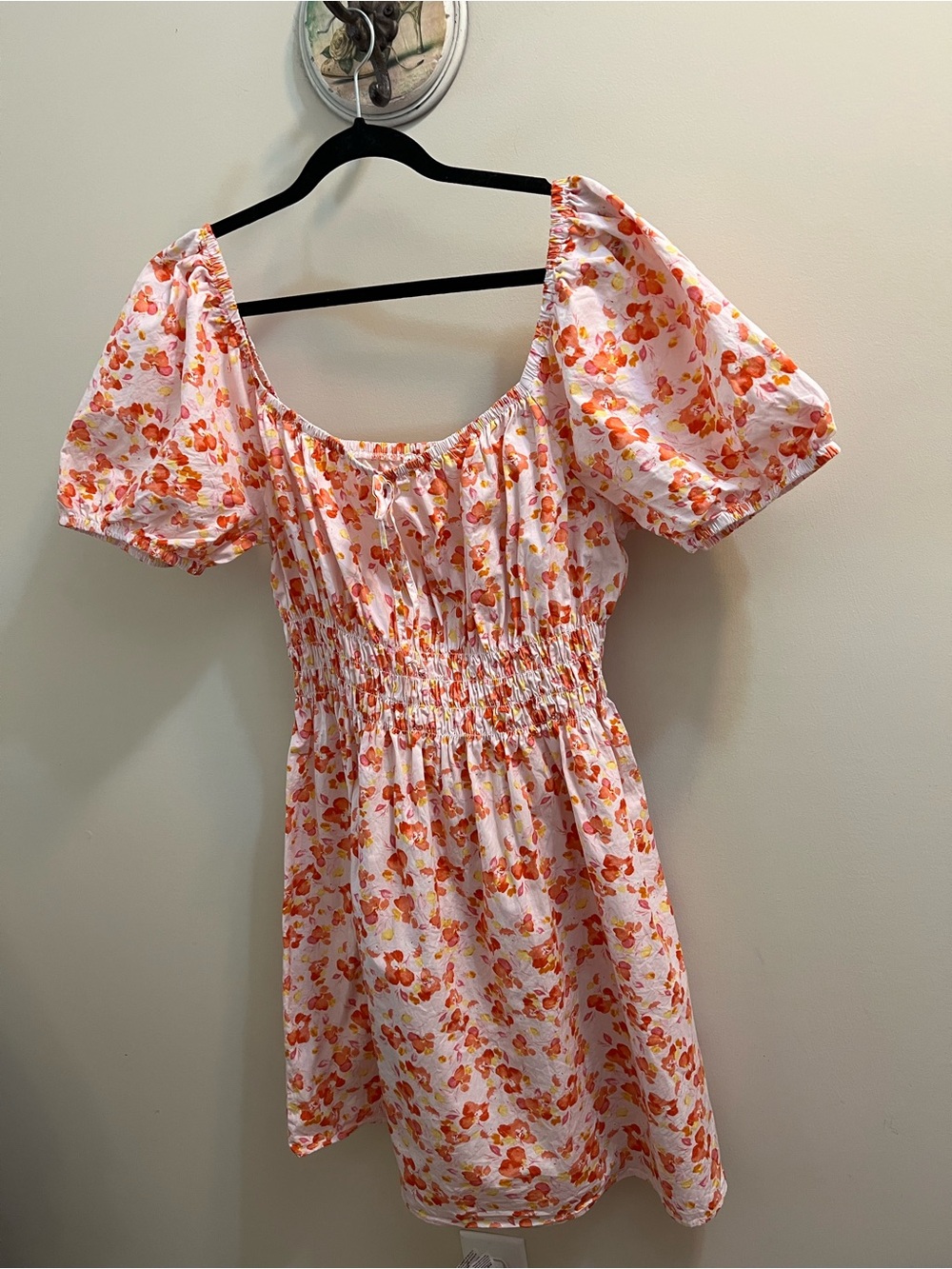 Chile + Rene Floral Puff Sleeve Summer Dress - White Orange Pink Print Size 3XL